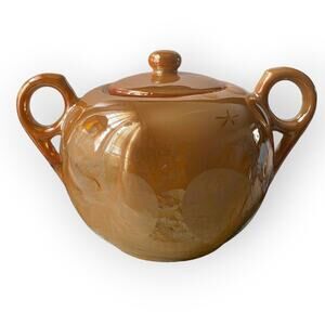Vintage Japanese Lusterware Sugar Bowl Orange 1950s